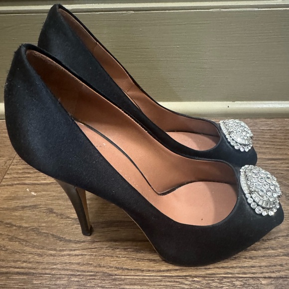 Giuseppe Zanotti Black Satin Embellished Peep-Toe Heels - Picture 3 of 11